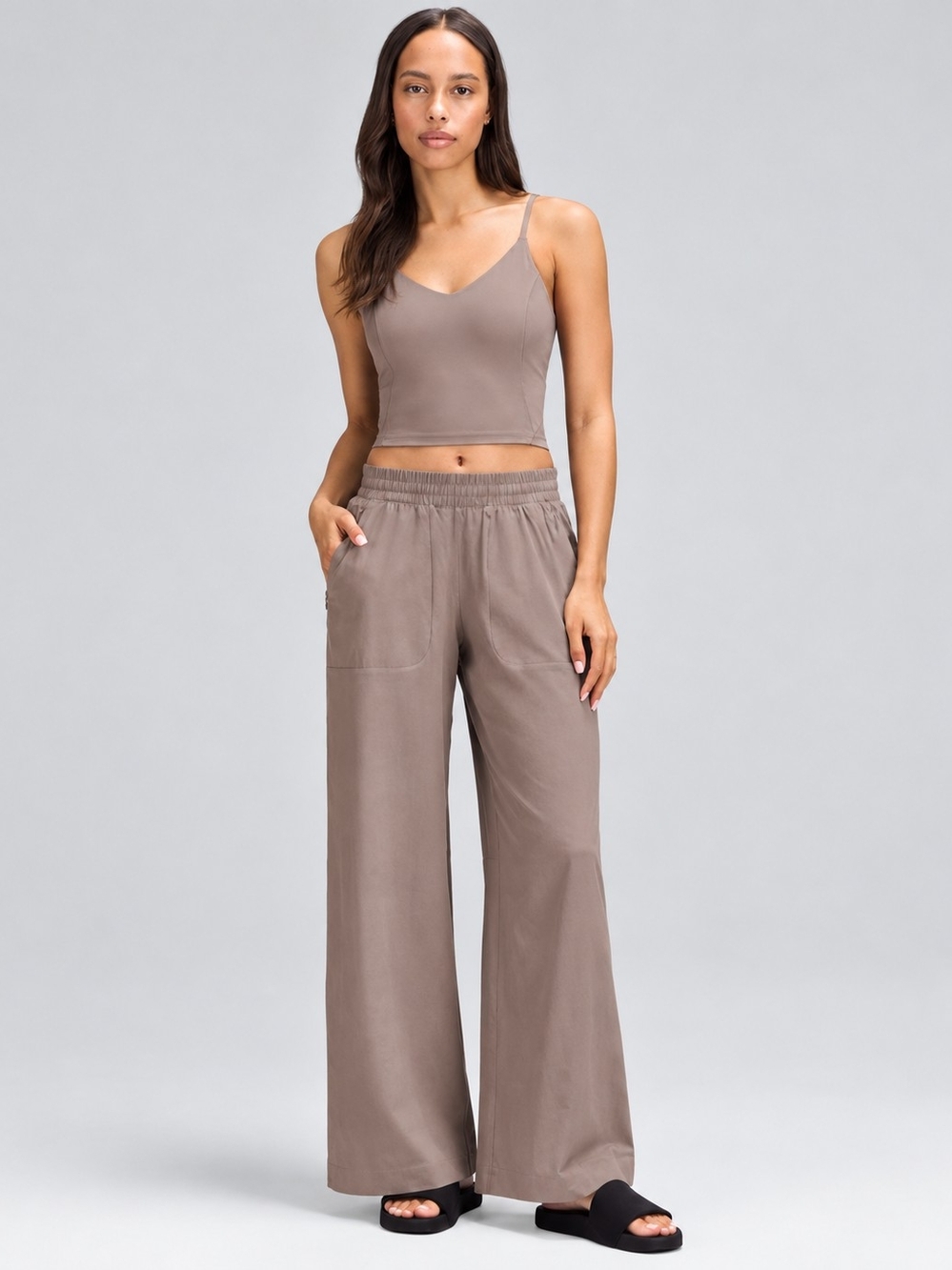 LULULEMON Swift Mid-Rise Wide-Leg Pants Sz 14 Taupe Athleisure Lightweight